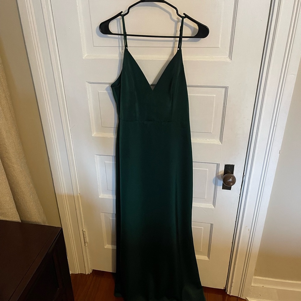 Emerald green, floor length gown. Worn once.